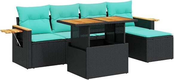 VidaXL vidaXL6PiecePatioSofaSetwithCushionsBlackPolyRattanAcacia