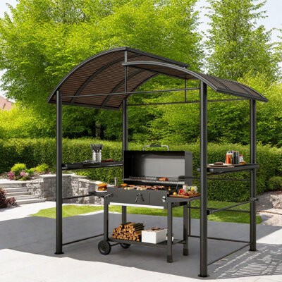 Man Wah Durable Steel & Aluminum Canopy Pergola Modern Outdoor Bbq Gazebo For Entertaining