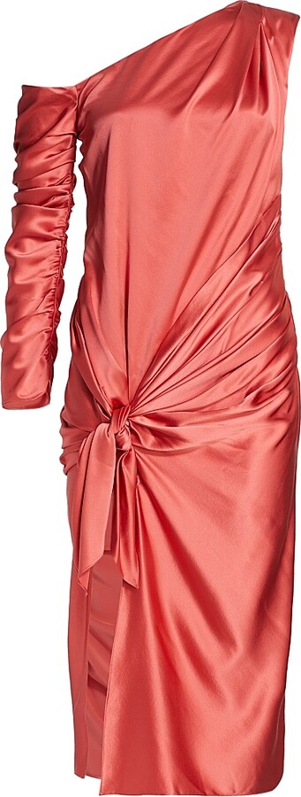Alejandra Alonso Rojas Women's Draped One-Shoulder Knot Dress - Coral - Size 0