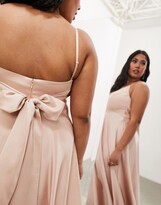 Thumbnail for your product : ASOS Curve ASOS DESIGN Bridesmaid Curve satin midi dress with tie back in blush