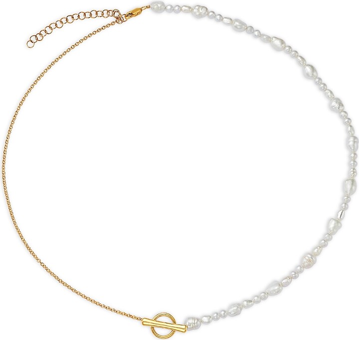 Moon & Meadow 14K Yellow Gold Freshwater Pearl Toggle Necklace, 16