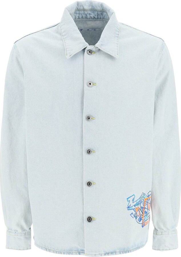Off-White graffiti logo denim overshirt jacket - ShopStyle