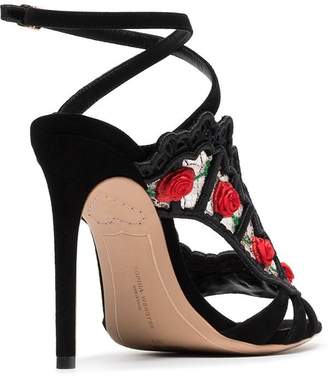 Sophia Webster black Carmen 100 floral embellished lace suede sandals