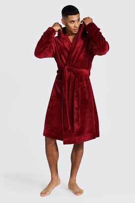 boohoo Mens Red Fleece Hooded Dressing Gown, Red - ShopStyle Robes