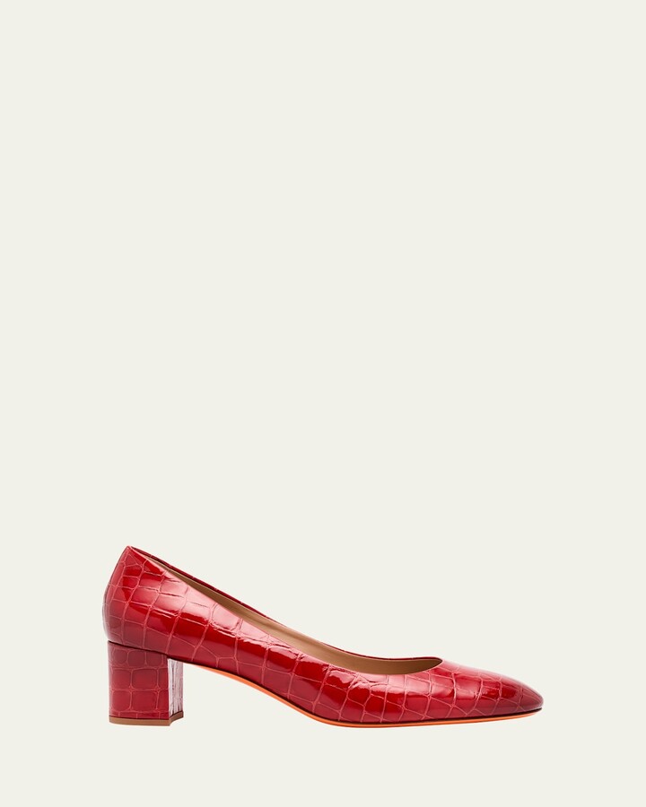 Santoni Fight Croc-Embossed Leather Pumps