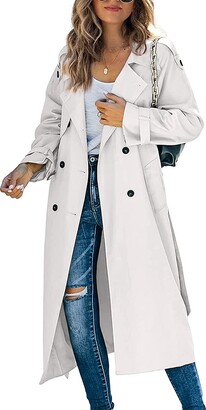 Gemijacka Coat Men's Double Breasted Trench Coat with Belt Long Lapel Business Jacket 
