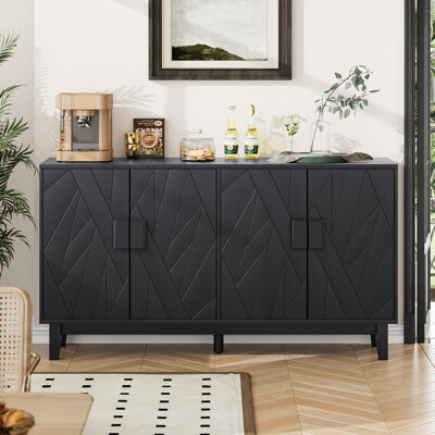 Modern Style Buffet Cabinet with Adjustable Shelves, Irregular Geometry Design for Versatile Storage and Decorative Use in Various Rooms
