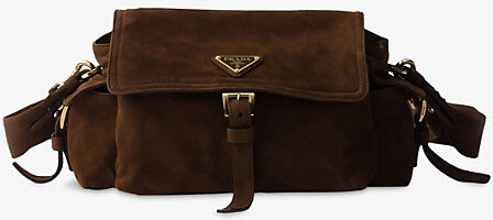 Prada Womens Burgundy Explore Medium Suede Shoulder Bag 1 Size
