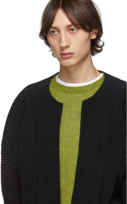 Issey Miyake Homme Plisse Black Pleated Open Front Cardigan