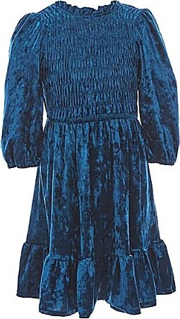 Ava & Yelly Ava Yelly Big Girls Crushed Velvet Smocked Ruffle Hem Dress