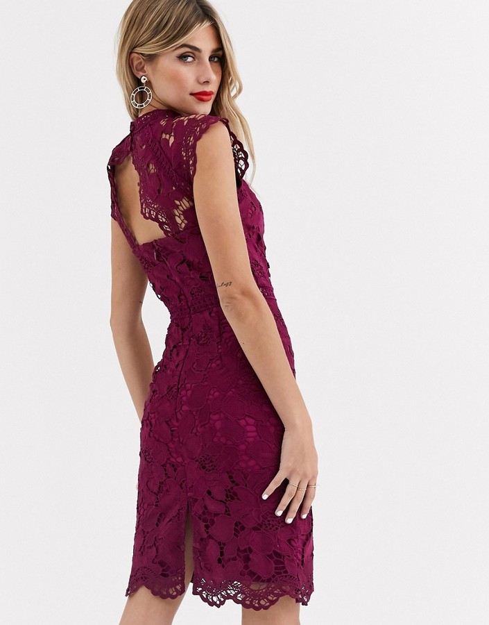Chi chi london lace pencil dress in mulberry Clearance