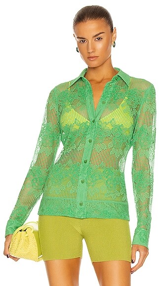 Ganni Lace Top in Green - ShopStyle