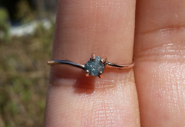Etsy Blue Rew Diamond & 14K Solid Rose Or Yellow Gold Ring - Raw Engagement Ring-Dainty Bohemian Solitaire Made To Order