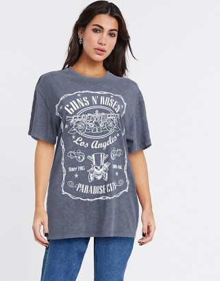 Reclaimed Vintage inspired t-shirt with Guns and Roses print in washed charcoal