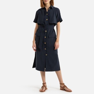 La Redoute Collections Button-Through Midi Shirt Dress with Belt