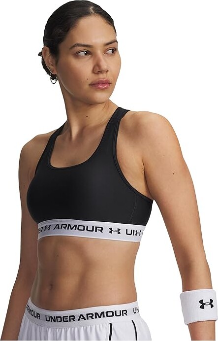 Under Armour Crossback Mid Impact Bra Women's Lingerie Black/White/Black : MD (US 8-10), Polyester/Elastane
