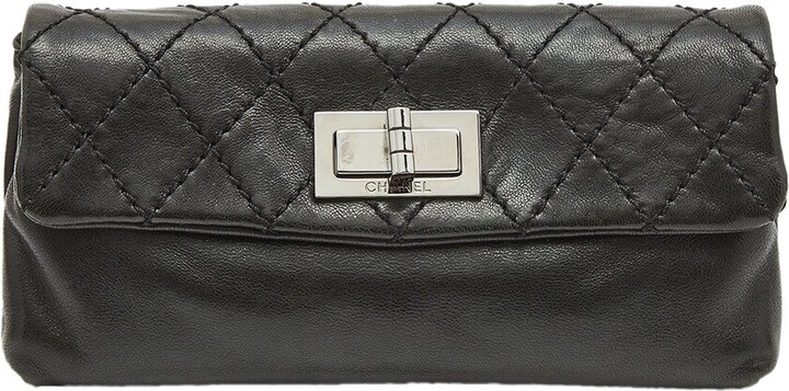 Chanel Black Quilted Leather Mademoiselle Flap Clutch (Authentic