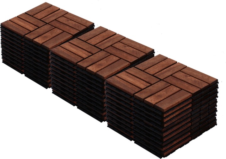 Streamdale Furniture Streamdale Acacia Wood Deck Tiles, Checker, 30 Pcs 12\