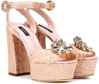 Dolce & Gabbana Embellished lace plateau sandals