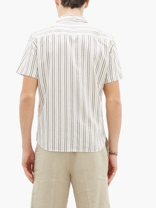 ODYSSEE Foster Cuban-collar Striped Poplin Shirt - Navy Multi