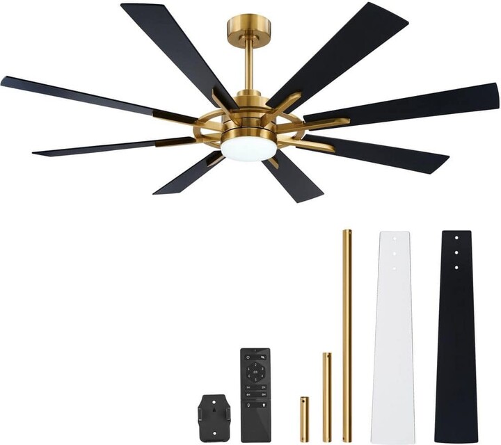Merra 60 in. Indoor Polished Gold 8-Blade Windmill Ceiling Fan with 3CCT Integrated LED Light with Remote Included