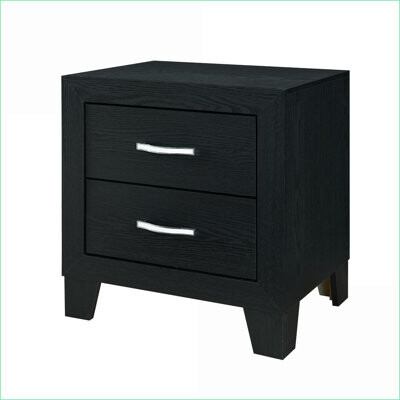 Latitude Run Carlos Modern Black 2-Drawer Nightstand for Bedroom Storage