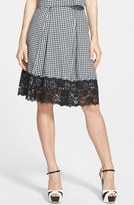 Thumbnail for your product : WAYF Lace Trim Gingham Midi Skirt