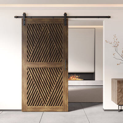 Homacer Dark Walnut Unassembled & Finished Diamond Design Barn Door with Non-Bypass Installation Hardware Kit track interior use only