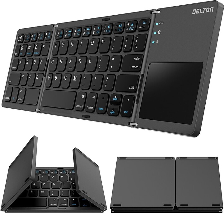 Delton F75 Small Wireless Foldable Portable Keyboard and Touchpad, Black (DKBF75)
