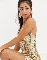 Thumbnail for your product : Little Mistress Petite strappy sequin maxi gown in gold