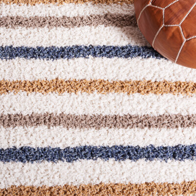 Ebern Designs Calico Shag Performance Striped Rug