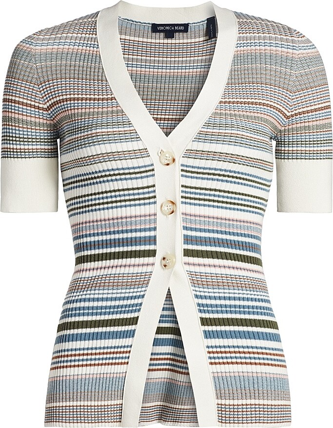 Veronica Beard Women's Fawne Cotton Stripe Cardigan - Dove Multi - Size XS
