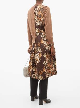 Junya Watanabe Wool And Floral-print Satin-panelled Cardigan - Womens - Brown Multi