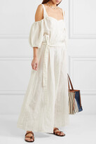 Thumbnail for your product : Loewe + Paula's Ibiza Cold-shoulder Striped Linen-blend Gown - White