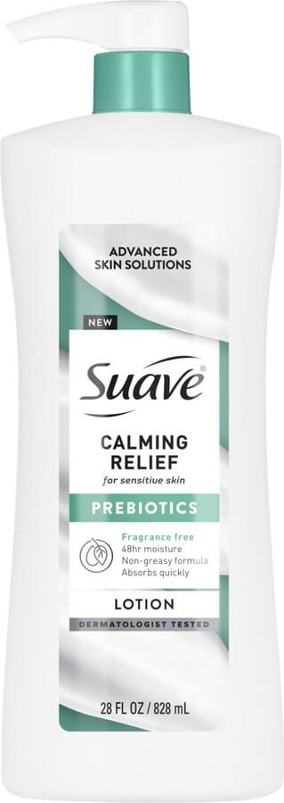 Suave Calming Relief Hand & Body Lotion With Prebiotics For Sensitive Skin, 28 fl oz Pump