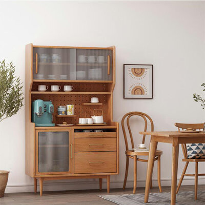 Scandinavian Cherry Wood Storage Food Cabinet