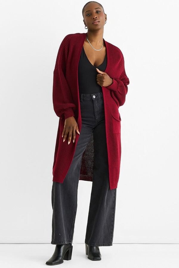 Longline Cardigan Wallis Red Cardigan Gini London Red Chunky Knit