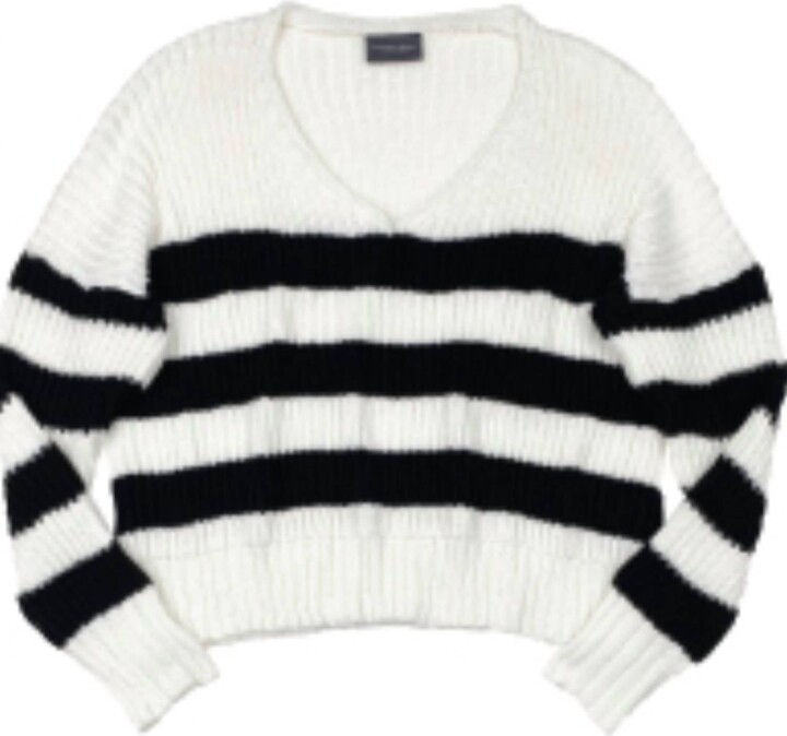 Wooden Ships Teddy Striped Cropped Sweater In White/black