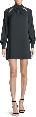 Milly Sherrie Mock-Neck Long-Sleeve Stretch-Silk Dress