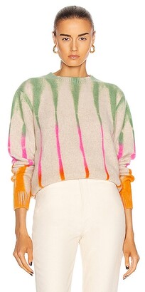 The Elder Statesman Beetle Simple Crew Sweater in Green,Ombre & Tie Dye,Orange,Pink