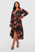 Thumbnail for your product : boohoo Plus Wrap Floral Midi Dress