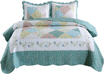 MarCielo 3 Piece Printed Quilt Set Lightweight Bedspread Set B029