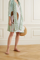 Thumbnail for your product : Yvonne S Pussy-bow Printed Linen Dress - Sky blue