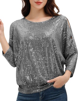 Ladies Tops Sparkly Tops Size 20 Silver Sequin Plus Size Sparkle
