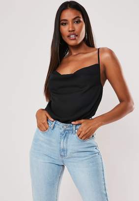 Missguided Tall Black Cowl Front Strappy Bodysuit
