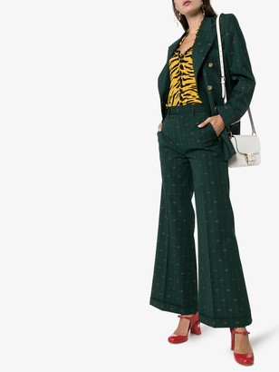 Gucci Pinstripe Logo Wool Flared Trousers