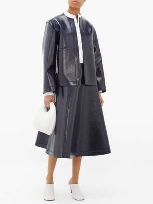 Sara Lanzi Coated Wool-blend A-line Skirt - Navy