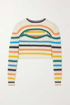 Thumbnail for your product : Rosie Assoulin Thousand-in-one-ways Convertible Cropped Striped Ribbed Merino Wool-blend Sweater - White