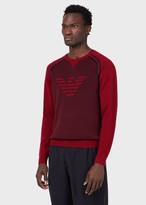 Thumbnail for your product : Emporio Armani Piquet Wool Blend Sweater With Oversized Jacquard Eagle