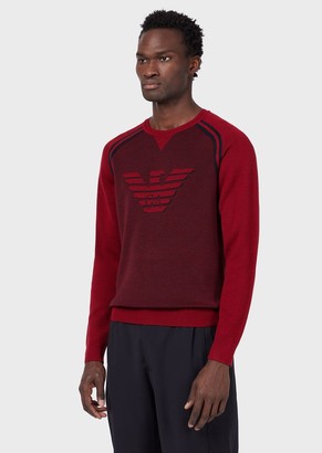 Emporio Armani Piquet Wool Blend Sweater With Oversized Jacquard Eagle